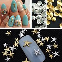 150PCS Mixed Size Gold Silver Metal Starfish Shell Rivet Nail Art Decorations