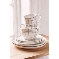 16-Piece Wonky Grid Dinnerware Set, BLACK & WHITE