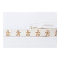 16mm Reel Chic Gingerbread Man Print Grosgrain Ribbon Antique White