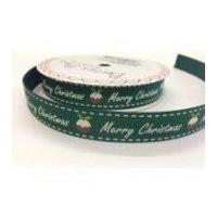 16mm Bertie's Bows Merry Christmas Pudding Grosgrain Ribbon Green