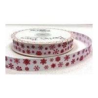 16mm Bertie's Bows Christmas Snowflake Grosgrain Ribbon White & Red