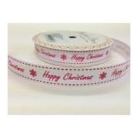 16mm Bertie's Bows Happy Christmas Grosgrain Ribbon White & Red
