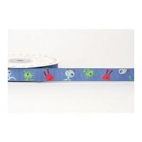 16mm Reel Chic Alien Print Grosgrain Ribbon Blue