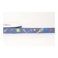 16mm reel chic rocket print grosgrain ribbon blue