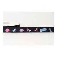 16mm Reel Chic Shoes Print Grosgrain Ribbon Black