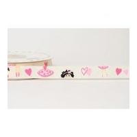 16mm Reel Chic Ballerina Print Grosgrain Ribbon Pink