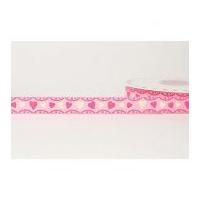 16mm Reel Chic Heart Frill Print Grosgrain Ribbon Pink