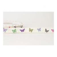 16mm Reel Chic Butterfly Print Grosgrain Ribbon Antique White