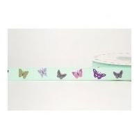 16mm Reel Chic Butterfly Print Grosgrain Ribbon Pastel Green