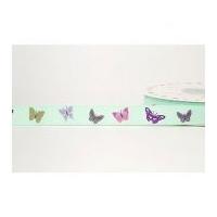 16mm reel chic butterfly print grosgrain ribbon pastel green