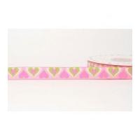 16mm Reel Chic Double Heart Print Grosgrain Ribbon Sherbet Pink