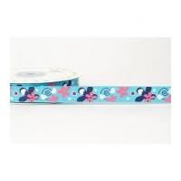 16mm reel chic flower heart print grosgrain ribbon turquoise