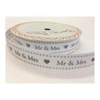 16mm Bertie\'s Bows Mr & Mrs Grosgrain Ribbon White