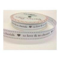 16mm Bertie\'s Bows To Love & To Cherish Grosgrain Ribbon White