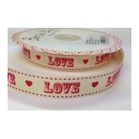 16mm Bertie\'s Bows Love & Heart Grosgrain Ribbon Cream