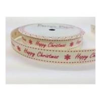 16mm Bertie\'s Bows Happy Christmas Grosgrain Ribbon Ivory & Red