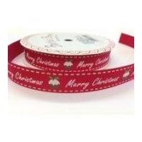 16mm Bertie\'s Bows Merry Christmas Pudding Grosgrain Ribbon Red