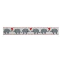 16mm Celebrate Kissing Elephant Satin Print Ribbon Red & Grey