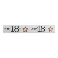 16mm Celebrate Happy 18h Birthday Satin Print Ribbon Gold & Grey