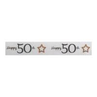 16mm celebrate happy 50th birthday satin print ribbon gold grey