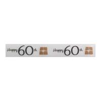 16mm Celebrate Happy 60th Birthday Satin Print Ribbon Gold & Grey