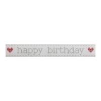 16mm Celebrate Happy Birthday Satin Print Ribbon Red & Grey