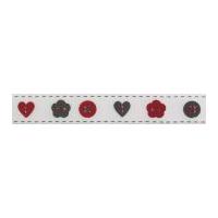 16mm Celebrate Buttons Satin Print Ribbon Red & Grey