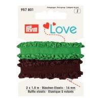 16mm Prym Love Ruffle Elastic 1m Brown & Green