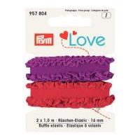 16mm Prym Love Ruffle Elastic 1m Red & Dark Lilac