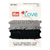 16mm prym love ruffle elastic 1m black grey