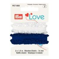 16mm Prym Love Ruffle Elastic 1m Blue & White