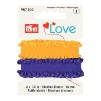 16mm Prym Love Ruffle Elastic 1m Lilac & Yellow