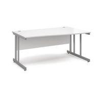 1600 long right hand wave desk in white silver frame