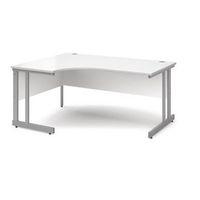 1600 ERGONOMIC LEFT HAND DESK IN WHITE, SILVER FRAME