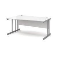 1600 LONG LEFT HAND WAVE DESK IN WHITE, SILVER FRAME