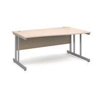 1600 LONG RIGHT HAND WAVE DESK IN MAPLE, SILVER FRAME