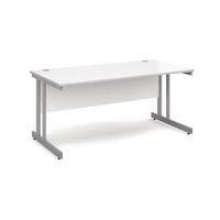 1600 long double cantilever desk in white silver frame