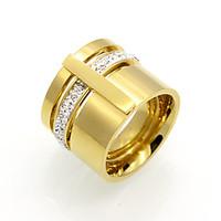 16mm Width Brand Design Cubic Zircon 316L Stainless Steel Rings For Women Gold Plated Party Jewelry