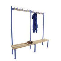 1800MM LENGTH SINGLE SIDED CLOAKROOM UNIT FITTED WITH 10 BLUE HOOKS - 3x BLUE FRAMES - ASH HARDWOOD TIMBER - OVE