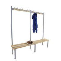 1800MM LENGTH SINGLE SIDED CLOAKROOM UNIT FITTED WITH 10 SILVER HOOKS - 3x SILVER FRAMES - ASH HARDWOOD TIMBER - O