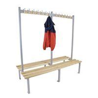 1800MM LENGTH DOUBLE SIDED CLOAKROOM UNIT FITTED WITH 20 SILVER HOOKS - 3x SILVER FRAMES - ASH HARDWOOD TIMBER - O