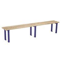 1800MM LENGTH BENCH SEAT, BLUE FRAMES, 3NO ASH HARDWOOD SLATS