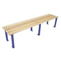 1800MM LENGTH BENCH SEAT, BLUE FRAMES, 4NO ASH HARDWOOD SLATS