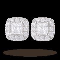 18ct White Gold 0.75ct Princess Cut Diamond Halo Stud Earrings