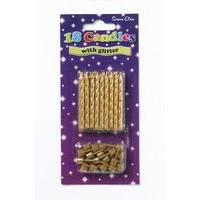 18 Gold Glitter Spiral Candles