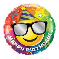 18\' Round Foil Happy Birthday Smiley W/sunglasses Balloon