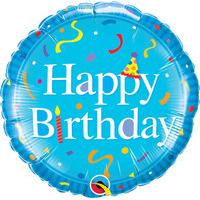 18 Inch Blue Qualatex Happy Birthday Round Foil Balloon