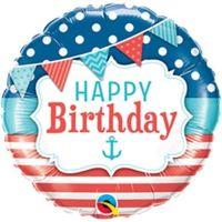 18 Inch Qualatex Happy Birthday Nautical & Pennants Round Foil Balloon