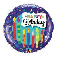 18 Inch Qualatex Birthday Candles & Confetti Round Foil Balloon