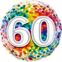 18 Inch Qualatex Age 60 Rainbow Confetti Round Foil Balloon